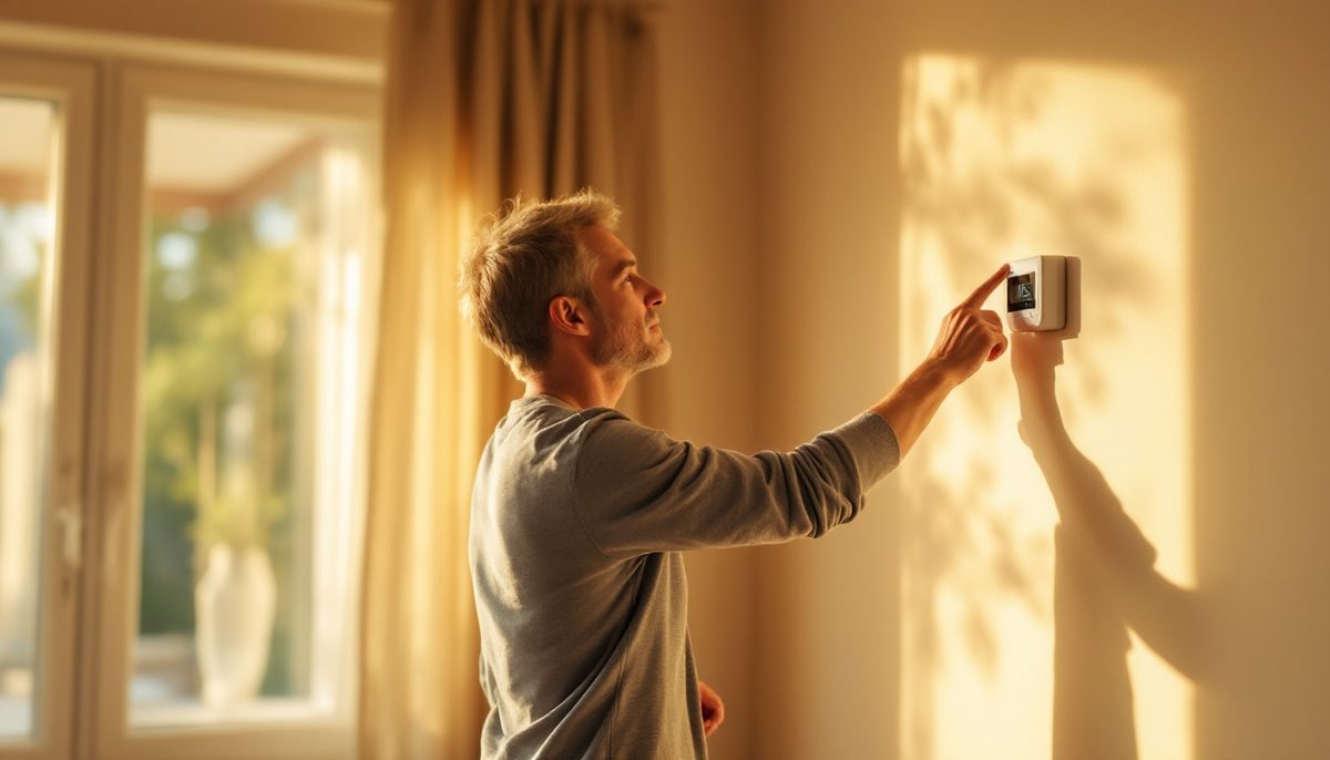 Homeowner checking a thermostat on a hot day