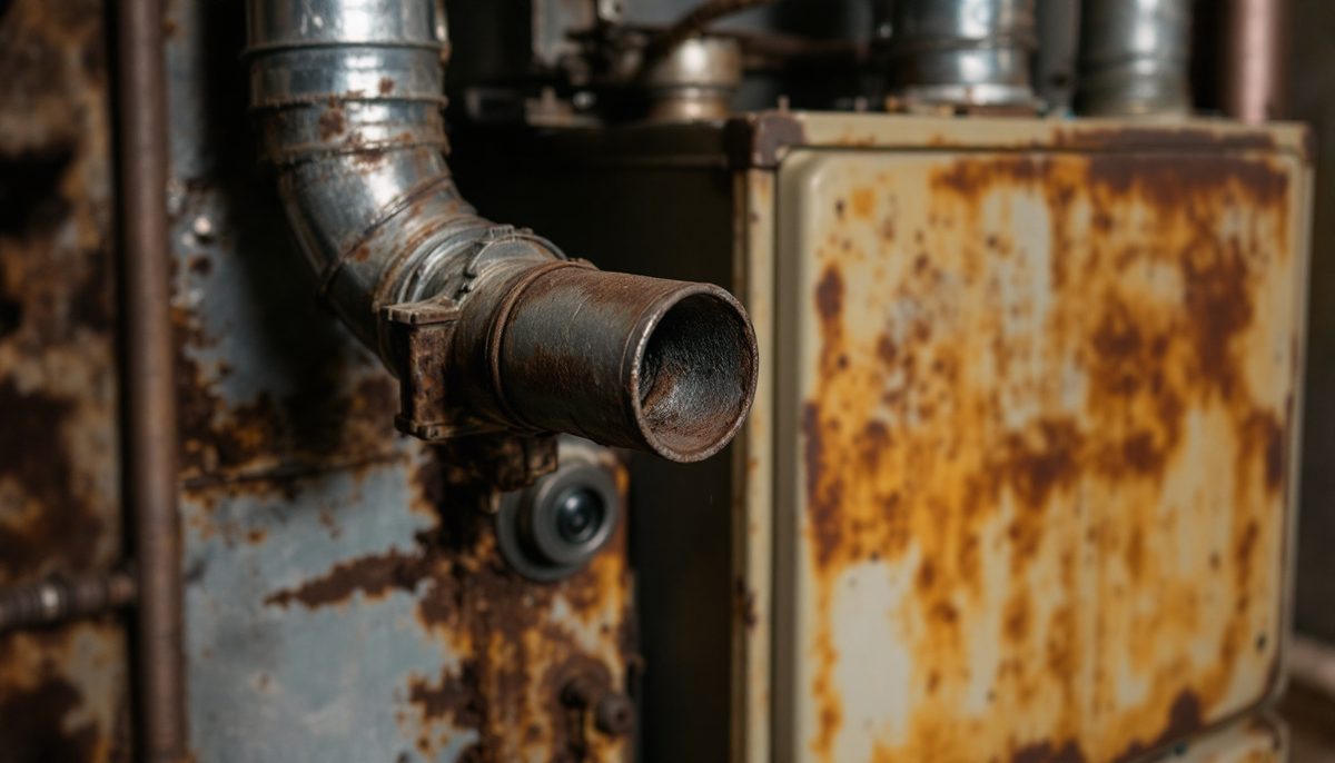Older gas furnace with a corroded vent connector